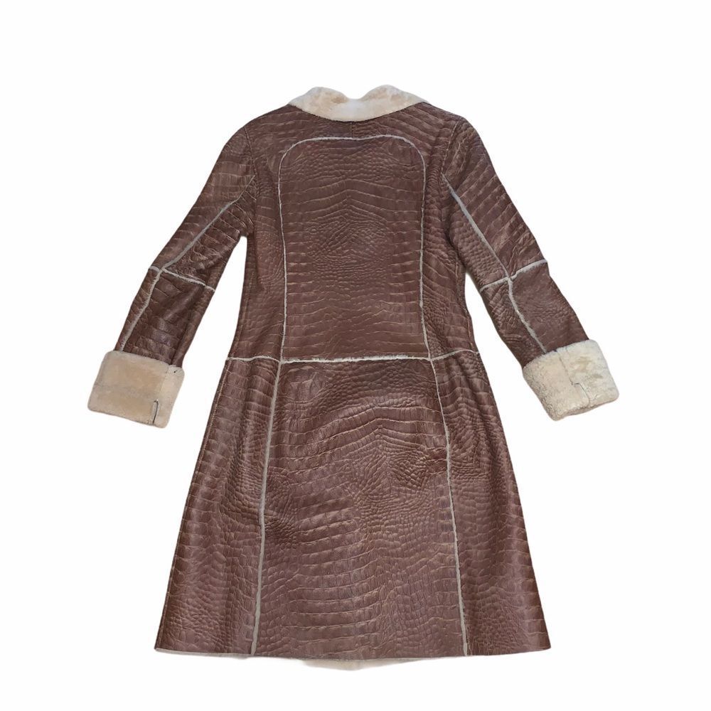 Vintage D&G Dolce & Gabbana Shearling Coat Croc Embossed Leather Brown (400) - Picture 11 of 12